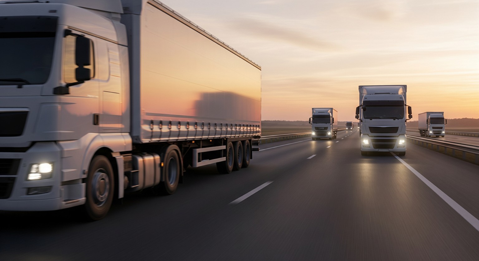 Trucks on the motorway during a relocation transport